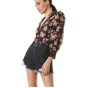 Alice + Olivia Cosima Cotton Silk Floral Long Sleeve Shirt Blouse Size M